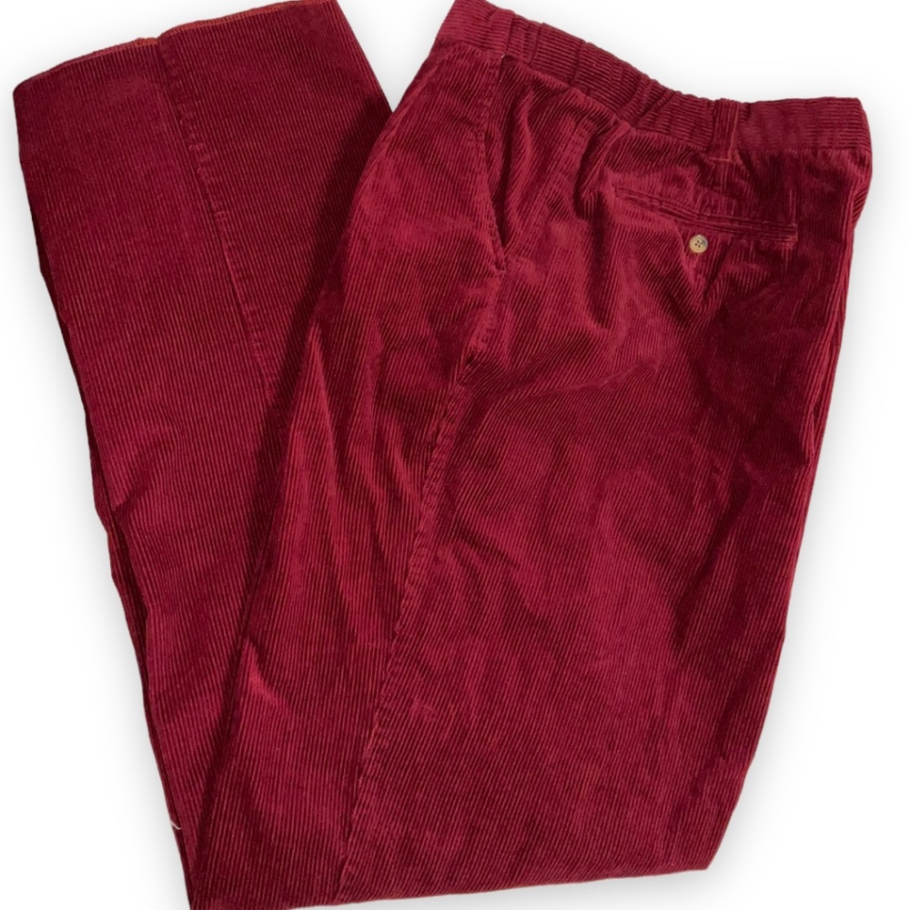 Red Corduroy Pants with Flat Front Design